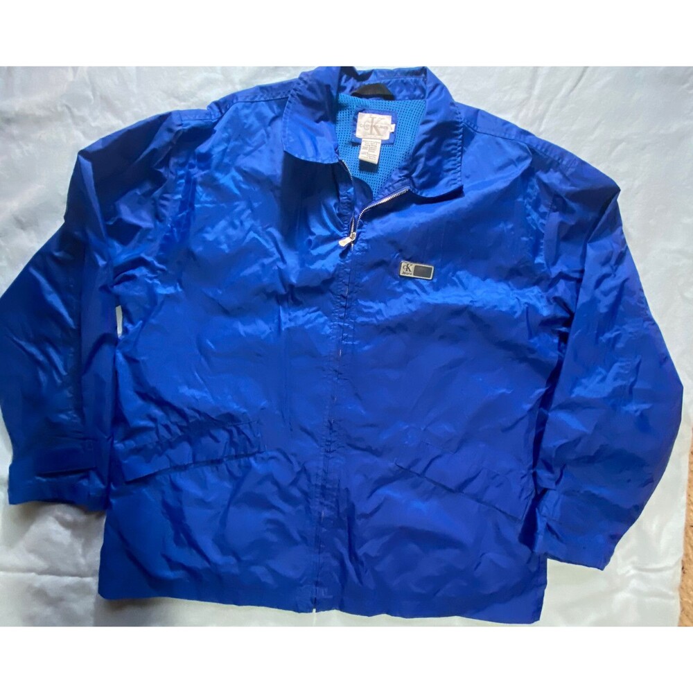 Calvin Klein Jeans Mens Blue Wind Resistant Full Zip Windbreaker Jacket Size L